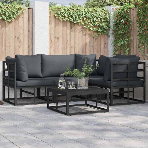 vidaXL Ensemble de canapé de jardin avec coussin 4 pcs Noir Aluminium
