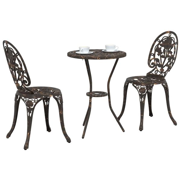 vidaXL Ensemble bistro de jardin 3 pcs Bronze Aluminium