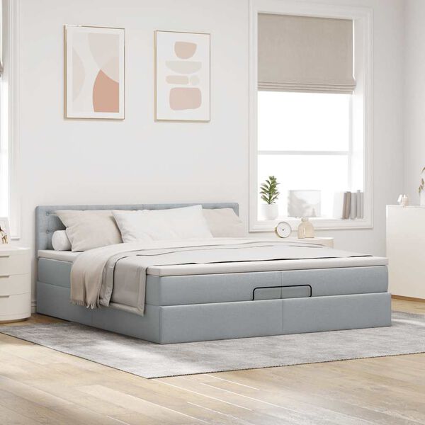 VidaXL Cadre de lit ottoman et matelas gris clair 200x200cm tissu