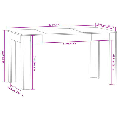 vidaXL Table de salle à manger Noir 140x74,5x76 cm Aggloméré