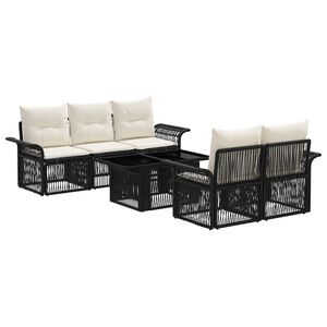 vidaXL Ensemble de canap&eacute; de jardin 6 pc Noir et blanc cr&egrave;me polyrotin