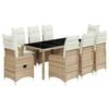 vidaXL Ensemble de bistro de jardin 9 pcs coussins beige poly rotin