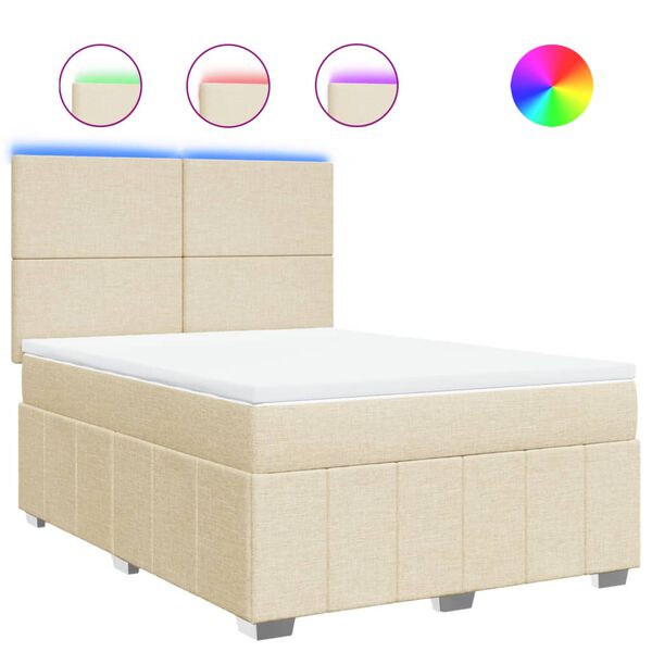 vidaXL Sommier &agrave; lattes de lit avec matelas Cr&egrave;me 140x190 cm Tissu