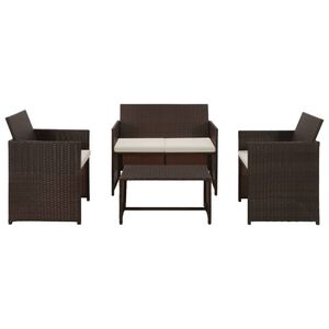 vidaXL Salon de jardin 4 pcs avec coussins R&eacute;sine tress&eacute;e Marron