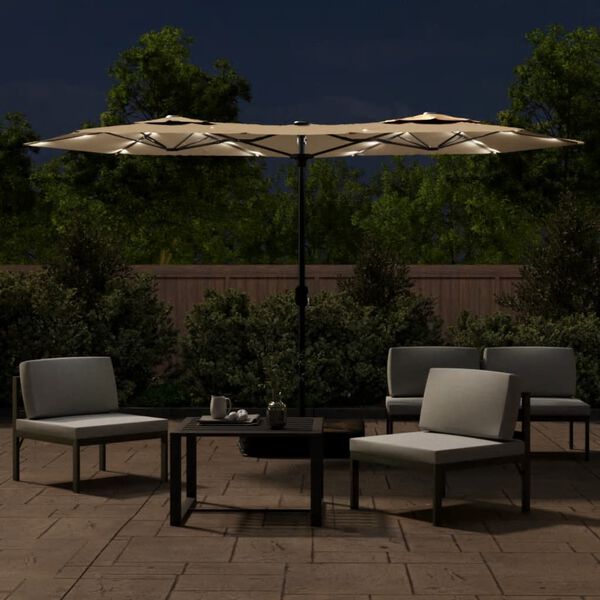 vidaXL Parasol de jardin à double tête avec LED taupe 316x145 cm