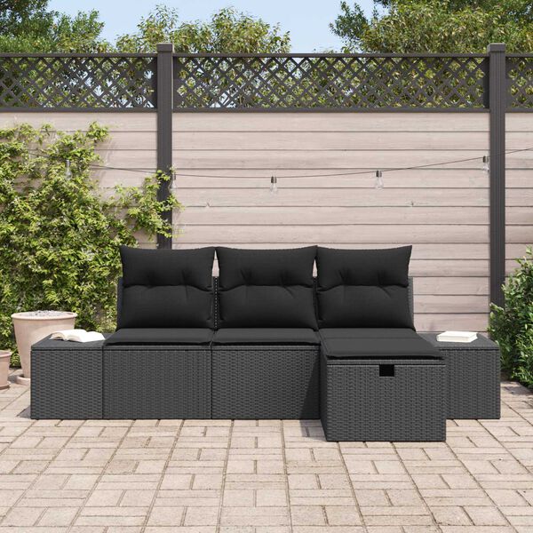 vidaXL Ensemble de canap&eacute; de jardin avec coussin 4 pcs Noir Poly rotin