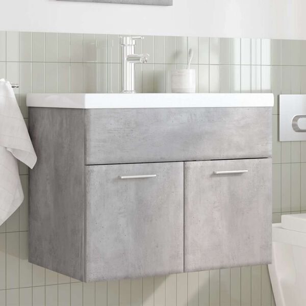 vidaXL Armoire lavabo de salle de bain avec bassin int&eacute;gr&eacute; gris b&eacute;ton