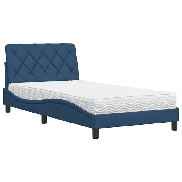 vidaXL Lit avec matelas bleu 100x200 cm tissu