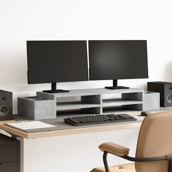 vidaXL Support de moniteur avec rangement gris b&eacute;ton bois d'ing&eacute;nierie