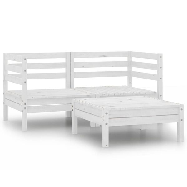 vidaXL Salon de jardin 3 pcs blanc bois de pin massif