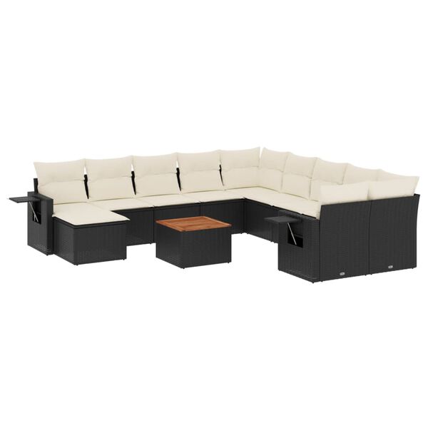 vidaXL Salon de jardin 12 pcs avec coussins noir r&eacute;sine tress&eacute;e