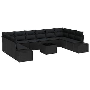 vidaXL Ensemble de canap&eacute; de jardin avec coussin 10 pcs Noir Polyrotin