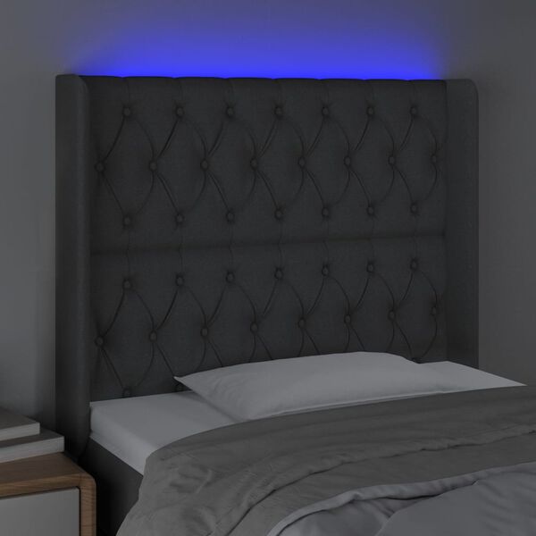 vidaXL T&ecirc;te de lit &agrave; LED Gris fonc&eacute; 93x16x118/128 cm Tissu