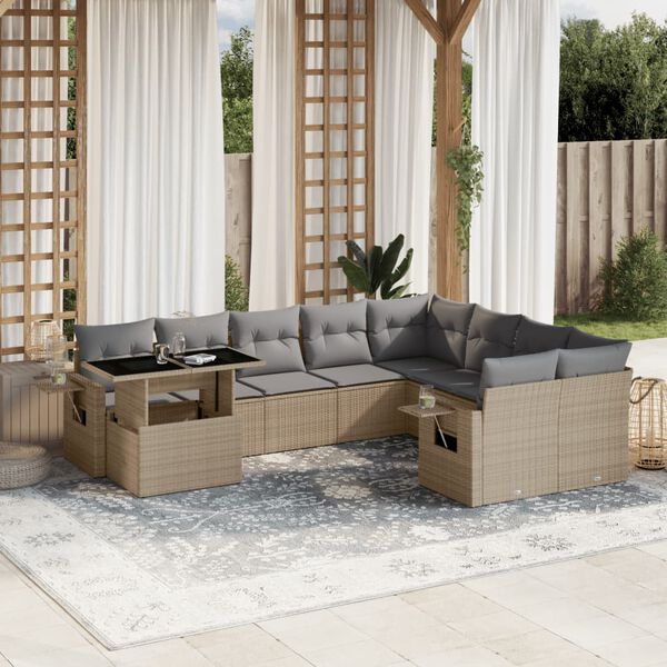 vidaXL Salon de jardin avec coussins 10 pcs beige r&eacute;sine tress&eacute;e