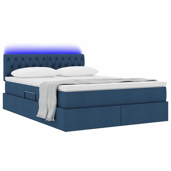 vidaXL Lit avec rangement et LED avec matelas Bleu 140 x 200 cm tissu