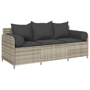 vidaXL Canap&eacute; de jardin et coussins 3 places gris clair r&eacute;sine tress&eacute;e