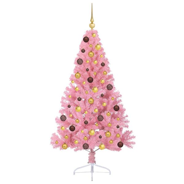 vidaXL Sapin de No&euml;l artificiel pr&eacute;-&eacute;clair&eacute; Rose 180 cm PVC