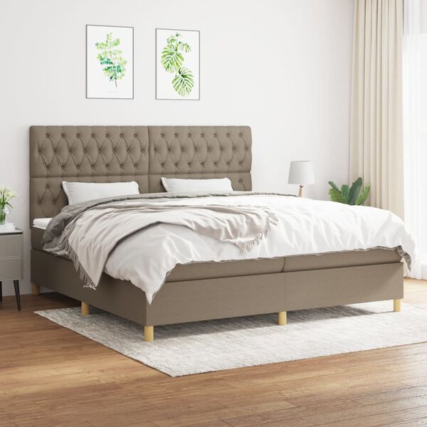 vidaXL Sommier &agrave; lattes de lit avec matelas Taupe 200x200 cm Tissu