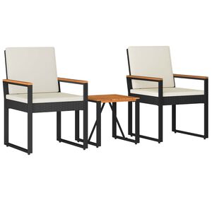 vidaXL Ensemble de meubles d'ext&eacute;rieur 3 pcs Noir et blanc cr&egrave;me