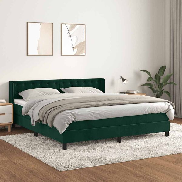 vidaXL Sommier &agrave; lattes de lit et matelas Vert fonc&eacute; 160x200cm Velours
