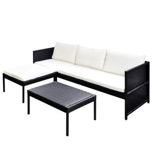 vidaXL Salon de jardin 3 pcs avec coussins R&eacute;sine tress&eacute;e Noir