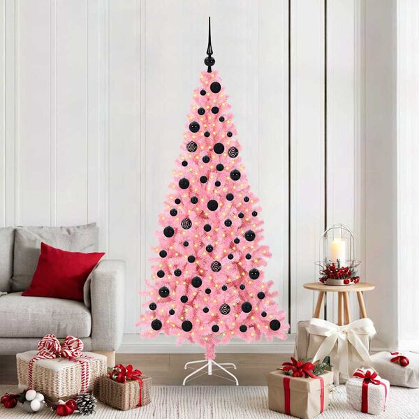 vidaXL Sapin de No&euml;l avec 300 LED avec support Rose 180 cm PVC