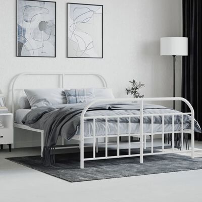 vidaXL Cadre de lit métal sans matelas et pied de lit blanc 150x200 cm