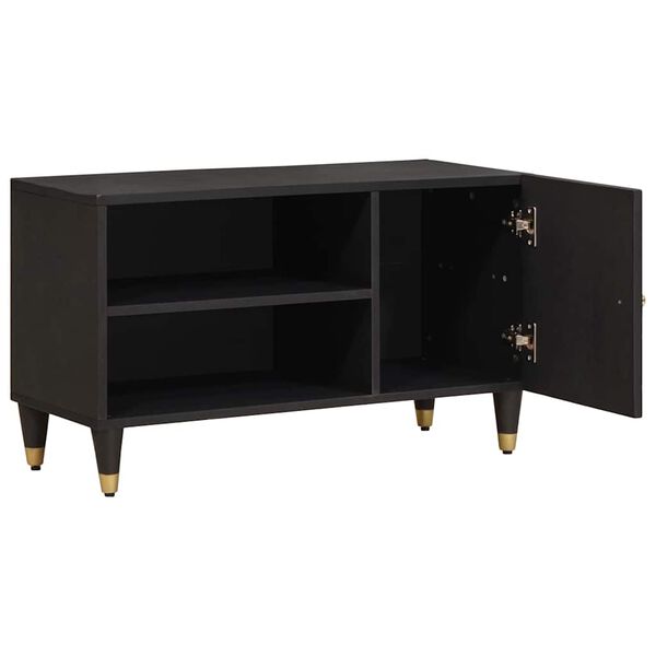 vidaXL Meuble TV avec porte Noir 80 x 33 x 46 cm Bois de mangue massif