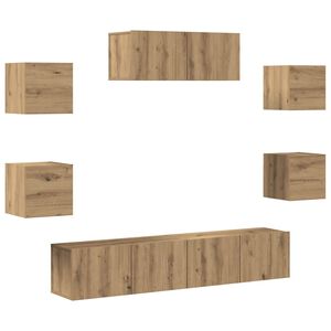 vidaXL Ensemble de meuble TV mural 7 pcs ch&ecirc;ne artisanal