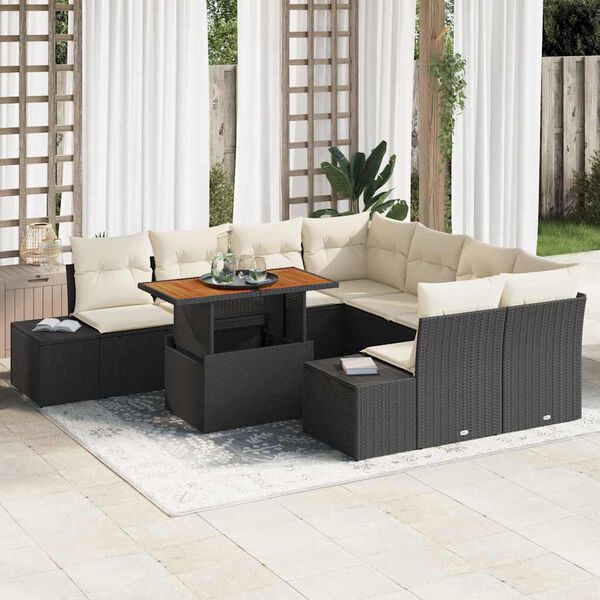 vidaXL Ensemble de canapé de jardin 9 pcs Noir Poly rotin