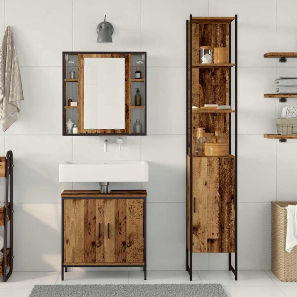 vidaXL Meubles de salle de bain 3 pcs Marron Bois d'ing&eacute;nierie