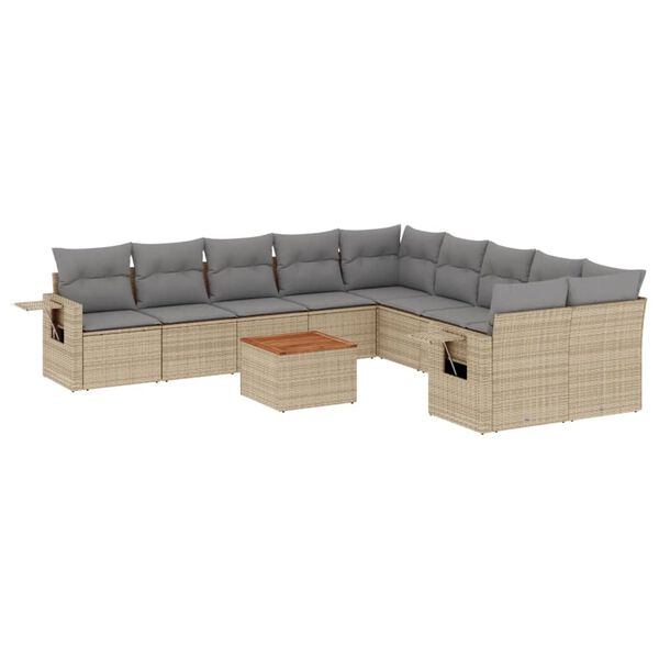vidaXL Salon de jardin et coussins 11 pcs m&eacute;lange beige r&eacute;sine tress&eacute;e