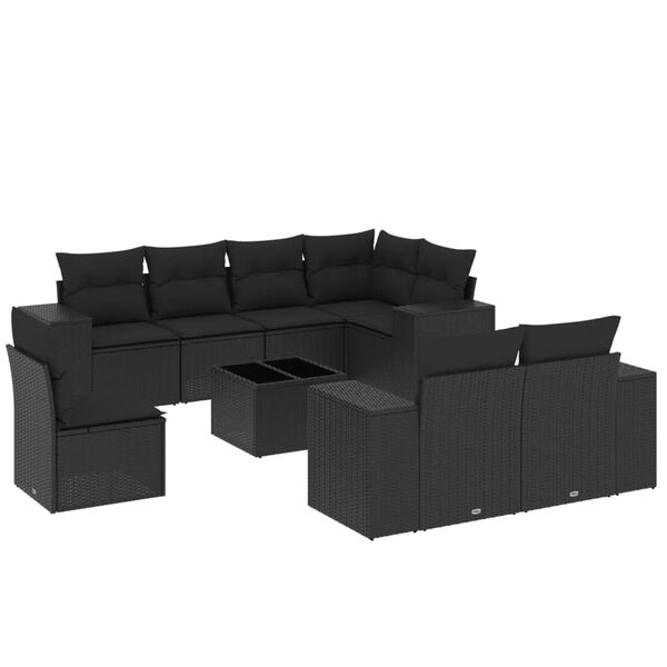 vidaXL Salon de jardin 9 pcs avec coussins noir r&eacute;sine tress&eacute;e