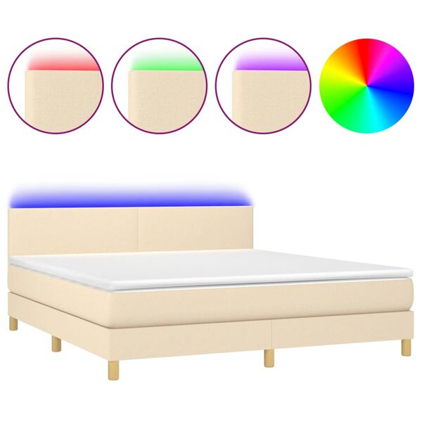 vidaXL Sommier &agrave; lattes de lit avec matelas LED Cr&egrave;me 160x200 cm Tissu