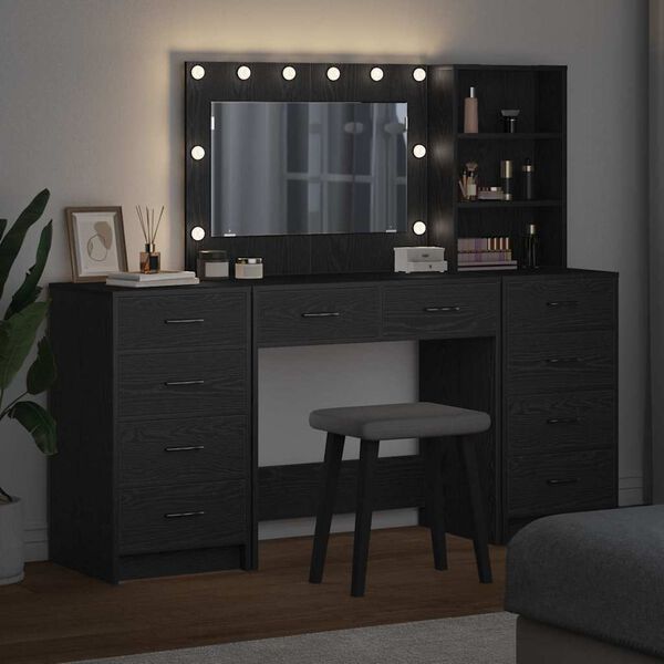 vidaXL Table de Toilette 3 pcs Ch&ecirc;ne noir Bois d'ing&eacute;nierie