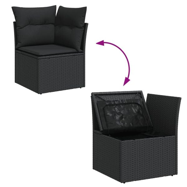 vidaXL Salon de jardin 6 pcs avec coussins noir r&eacute;sine tress&eacute;e
