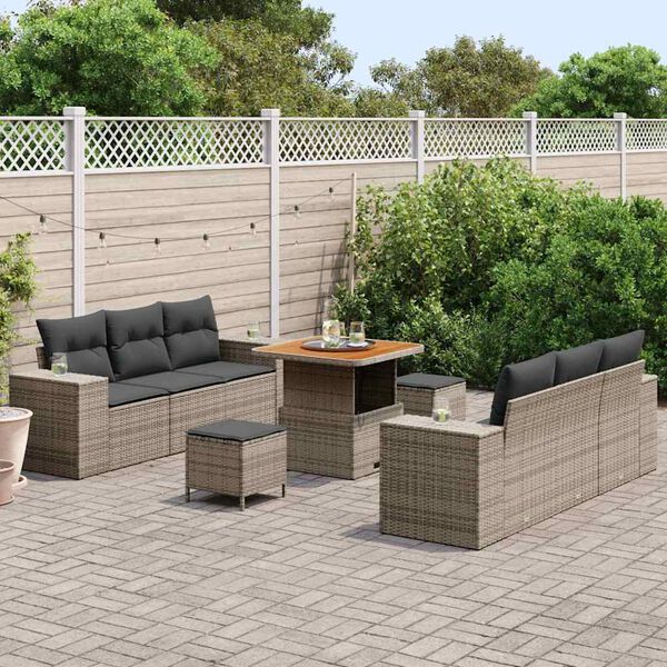 vidaXL Ensemble de canap&eacute; de jardin 9 pcs Gris Poly Rattan