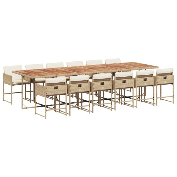 vidaXL Ensemble &agrave; manger de jardin et coussins 13 pcs beige