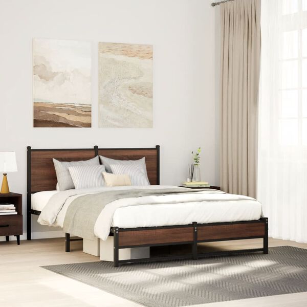 vidaXL Cadre de lit en métal sans matelas chêne marron 137x190 cm