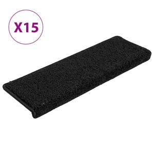 vidaXL Tapis d'escalier 15 pi&egrave;ces 65 x 21 x 4 cm Noir Bord rectangulaire