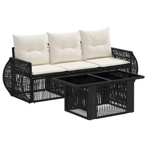vidaXL Ensemble de canap&eacute; de jardin 4 pc Noir et blanc cr&egrave;me polyrotin
