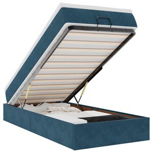 vidaXL Cadre de lit ottoman avec matelas bleu fonc&eacute; 90x200 cm velours