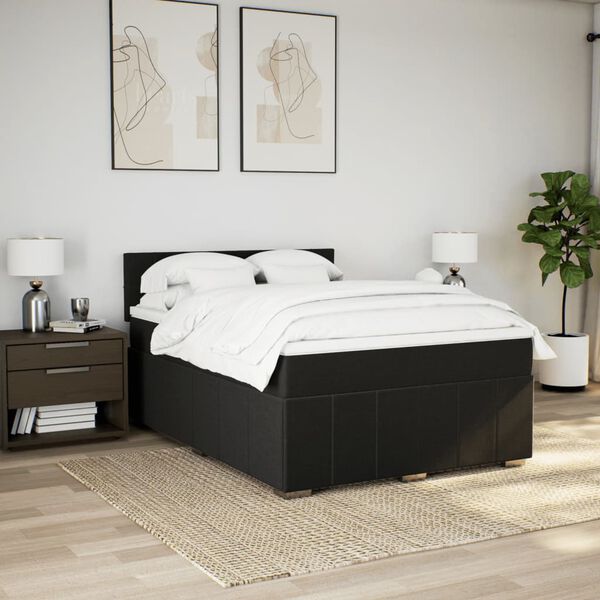 vidaXL Sommier &agrave; lattes de lit avec matelas Noir 160x200 cm Tissu