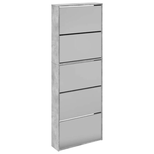 vidaXL Armoire &agrave; chaussures miroir 5 niveaux gris b&eacute;ton 63x17x169,5 cm