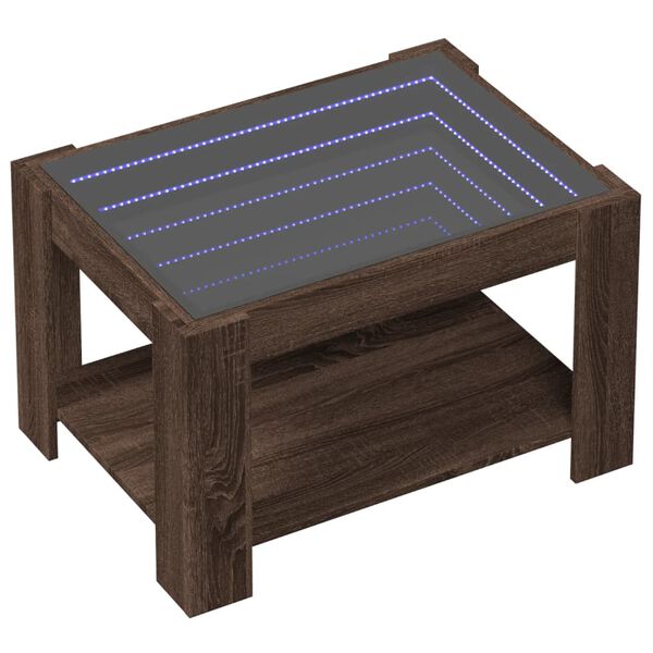 vidaXL Table basse avec LED ch&ecirc;ne marron 73x53x45 cm bois d'ing&eacute;nierie