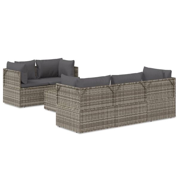 vidaXL Salon de jardin 6 pcs avec coussins Gris R&eacute;sine tress&eacute;e