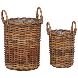 vidaXL Panier de Plante avec stockage 2 pcs Marron Rattan Kubu