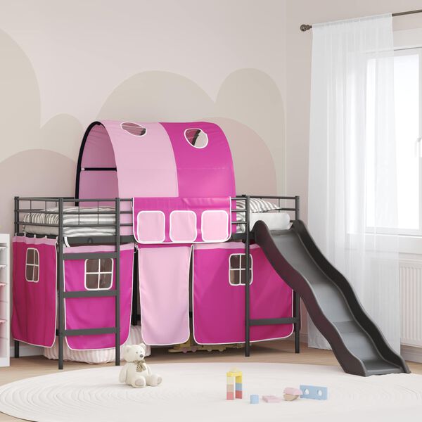 vidaXL Lit mezzanine pour enfants Noir et rose 74,5 x 190 cm M&eacute;tал