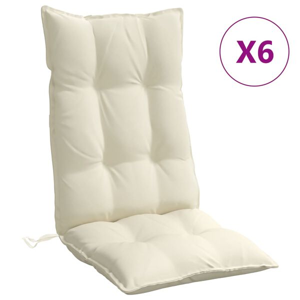 vidaXL Coussins de chaise à dossier haut lot de 6 crème tissu oxford