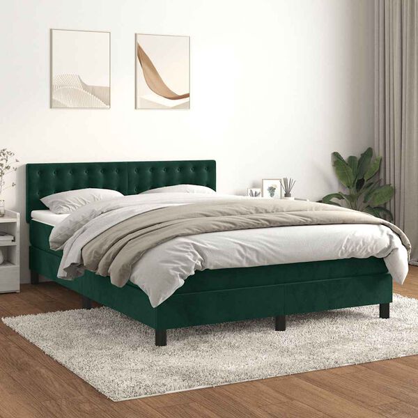 vidaXL Sommier &agrave; lattes de lit et matelas Vert fonc&eacute; 140x190cm Velours